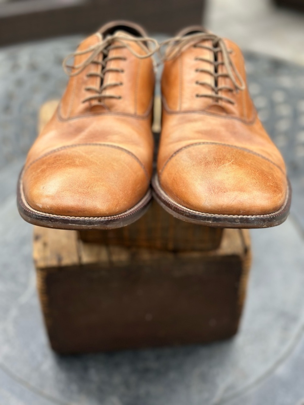 Cole Haan Cognac Leather Cap Toe Oxford Dress Shoes Men’s Lace Up - Picture 12 of 15